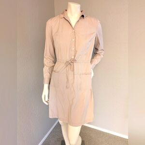 Brooks Brothers Tan Khaki Shirt Dress - Elastic  Drawstring Waist - Front Pocket